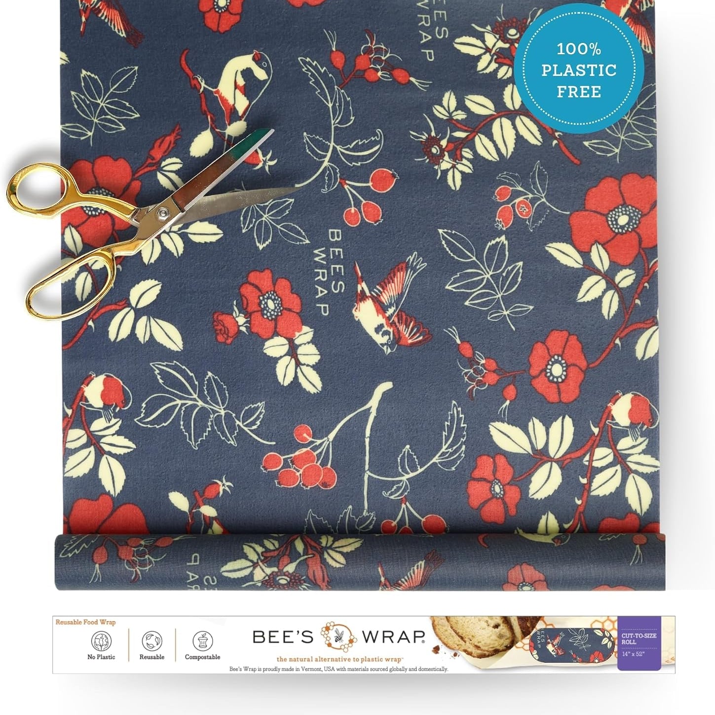 Bee's Wrap Cut-to-Size Beeswax Wrap Roll, Botanical