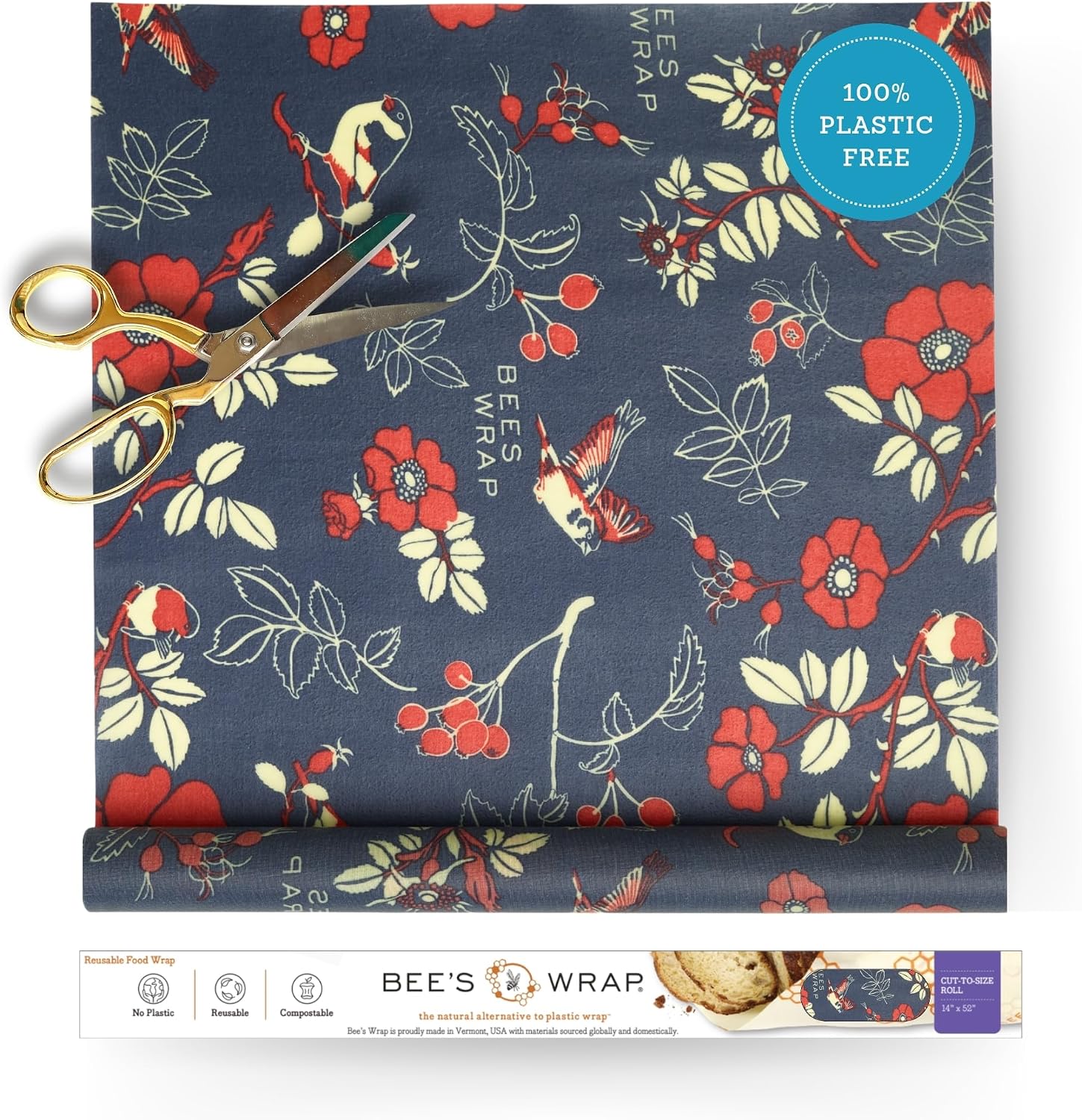 Bee's Wrap Cut-to-Size Beeswax Wrap Roll, Botanical