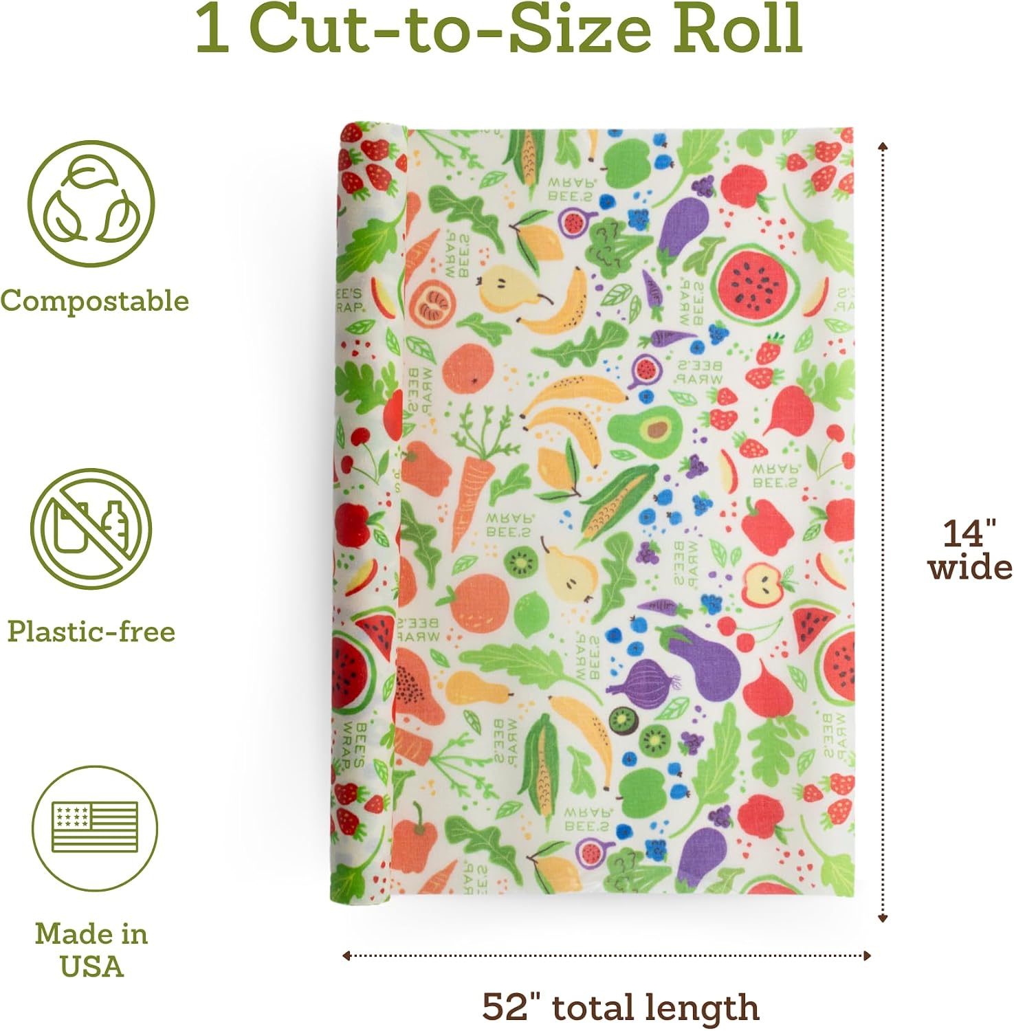 Bee's Wrap Cut-to-Size Beeswax Wrap Roll, Garden Party