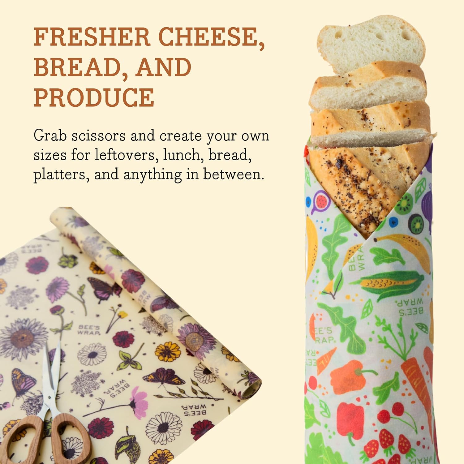 Bee's Wrap Cut-to-Size Beeswax Wrap Roll, Garden Party