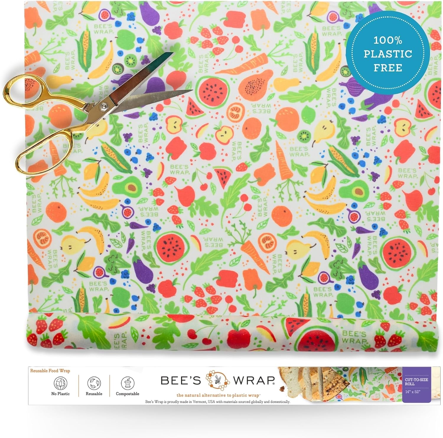 Bee's Wrap Cut-to-Size Beeswax Wrap Roll, Garden Party