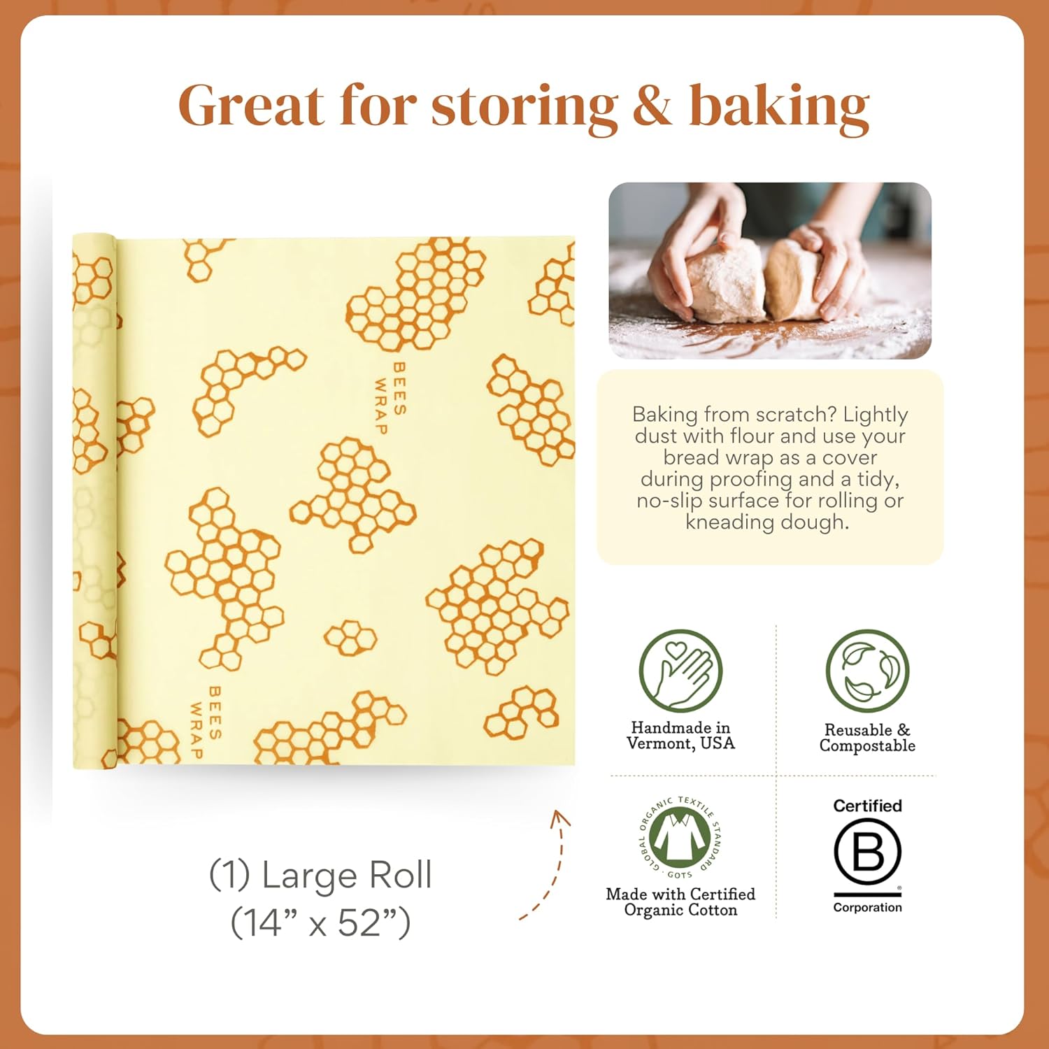 Bee's Wrap Cut-to-Size Beeswax Wrap Roll, Honeycomb