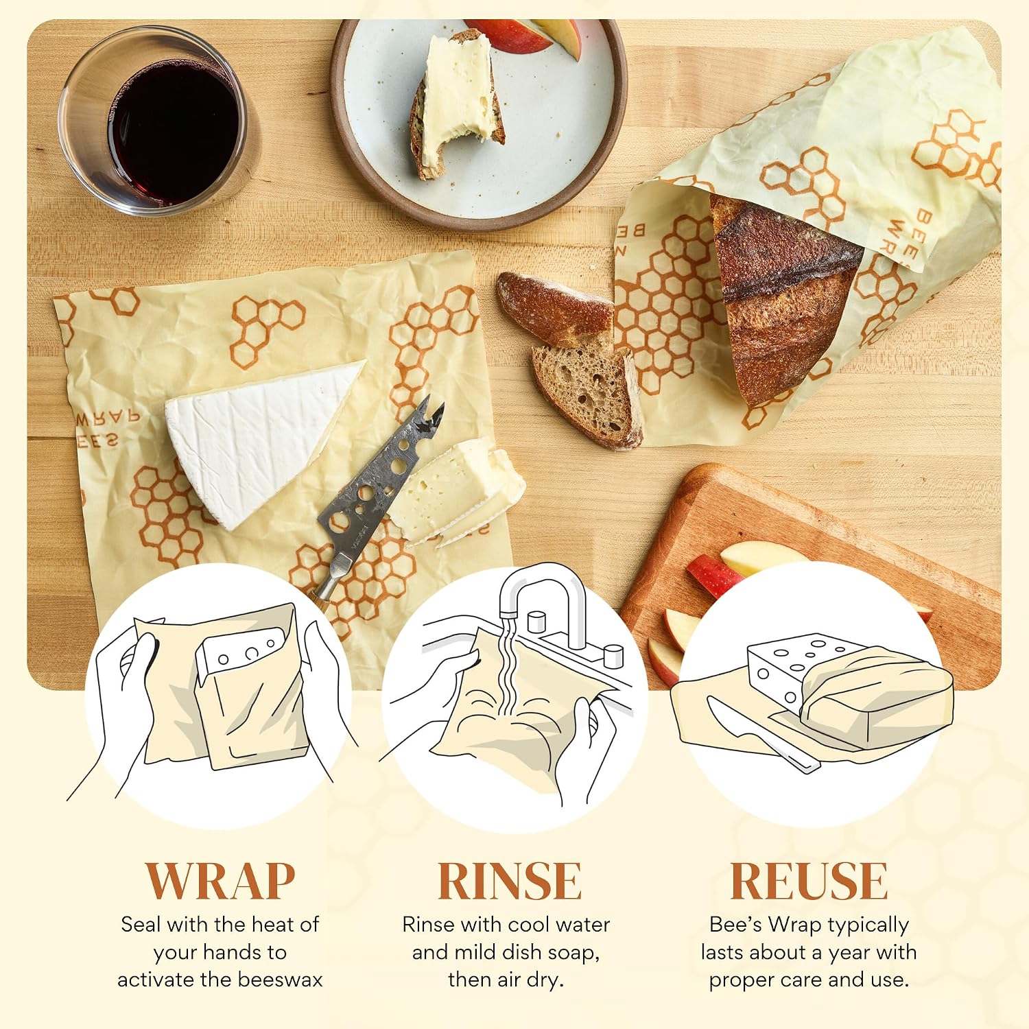 Bee's Wrap Cut-to-Size Beeswax Wrap Roll, Honeycomb