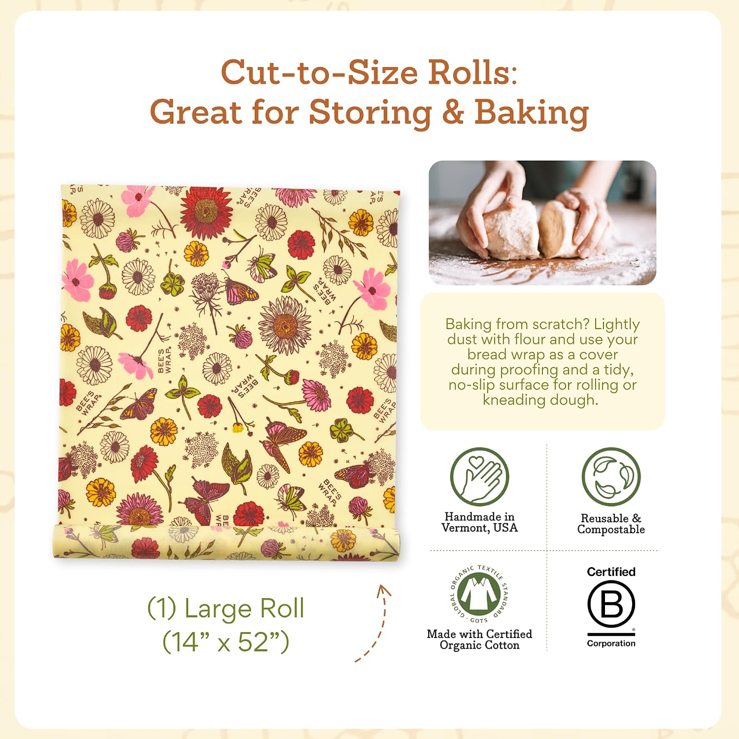 Bee's Wrap Cut-to-Size Beeswax Wrap Roll, Meadow Magic