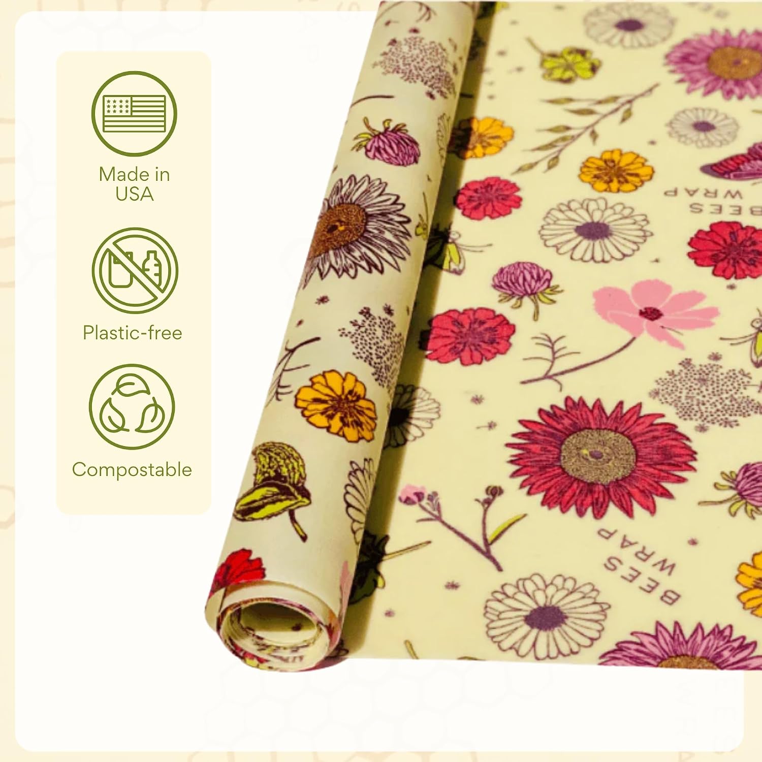 Bee's Wrap Cut-to-Size Beeswax Wrap Roll, Meadow Magic