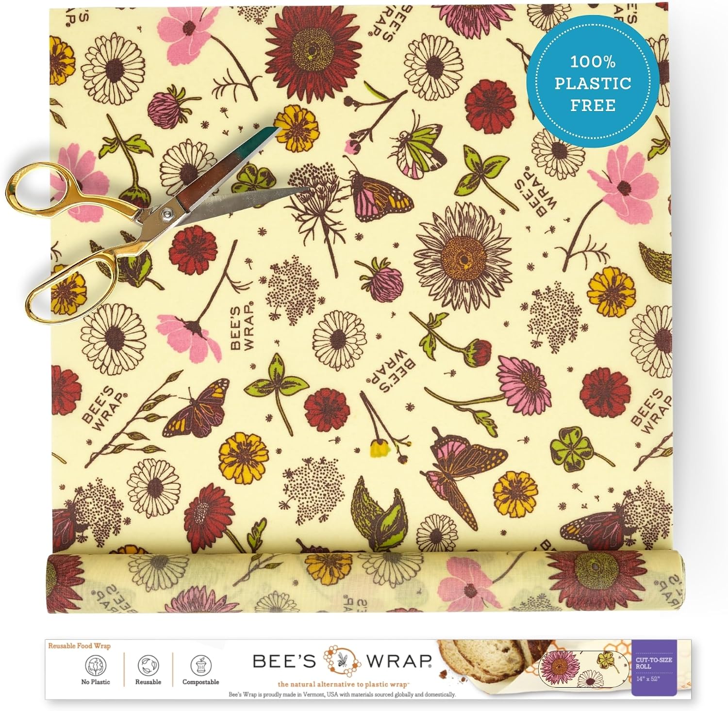 Bee's Wrap Cut-to-Size Beeswax Wrap Roll, Meadow Magic