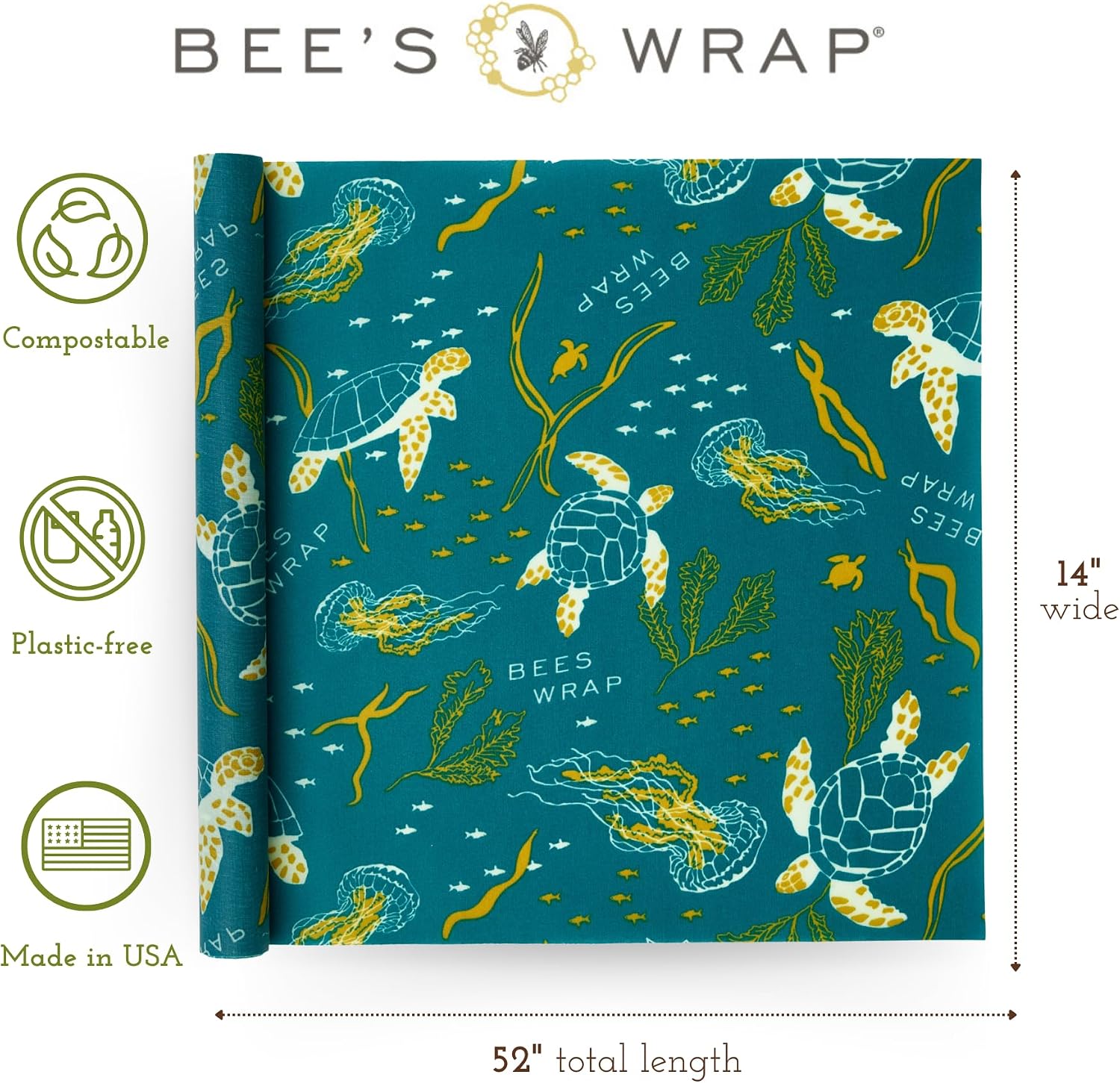 Bee's Wrap Cut-to-Size Beeswax Wrap Roll, Oceans
