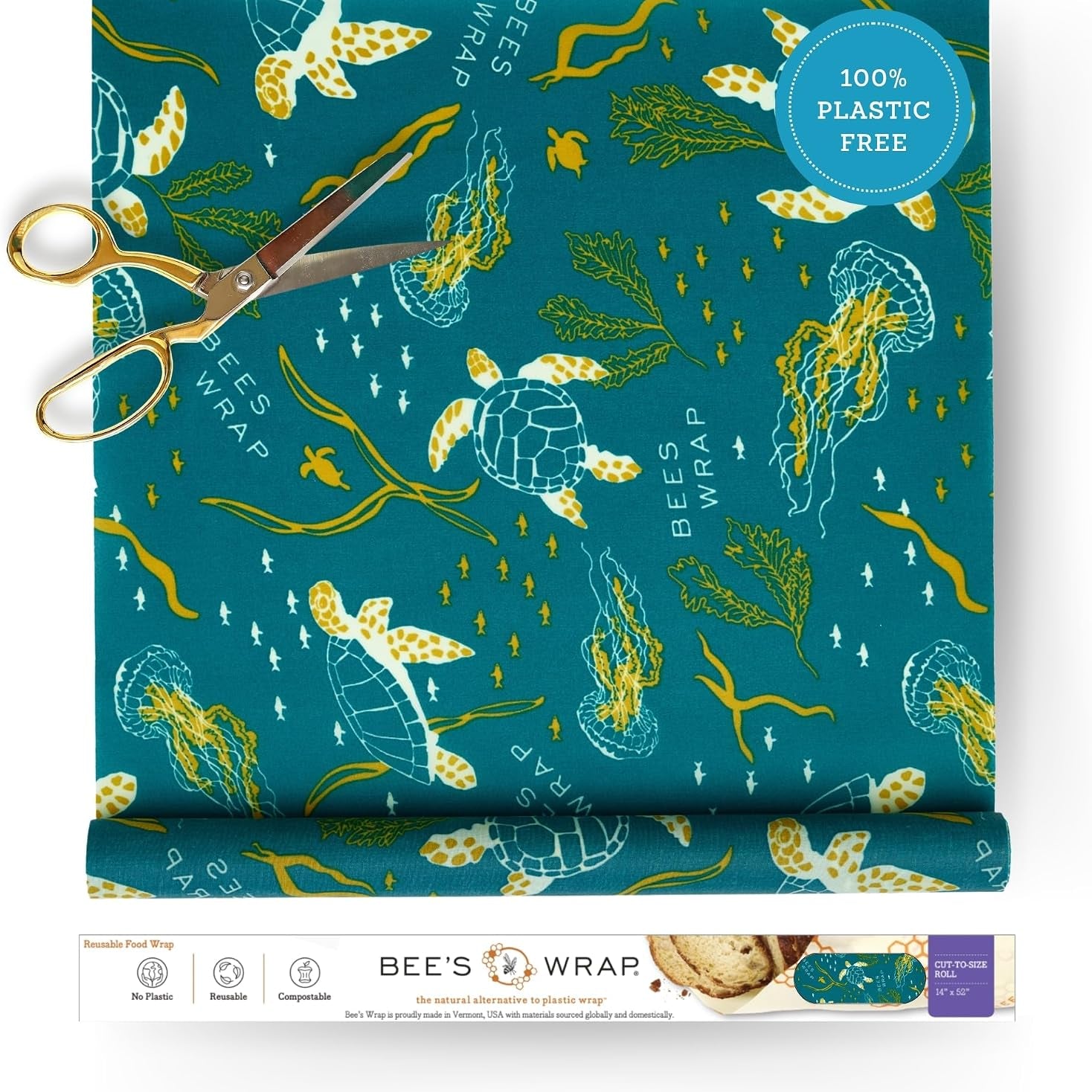 Bee's Wrap Cut-to-Size Beeswax Wrap Roll, Oceans