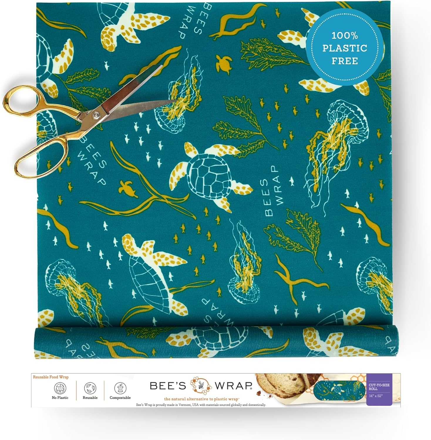 Bee's Wrap Cut-to-Size Beeswax Wrap Roll, Oceans