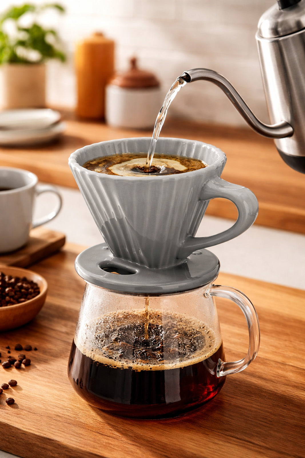 Chantal 8 ounce Lotus Ceramic Pour Over Coffee Filter, Fade Gray