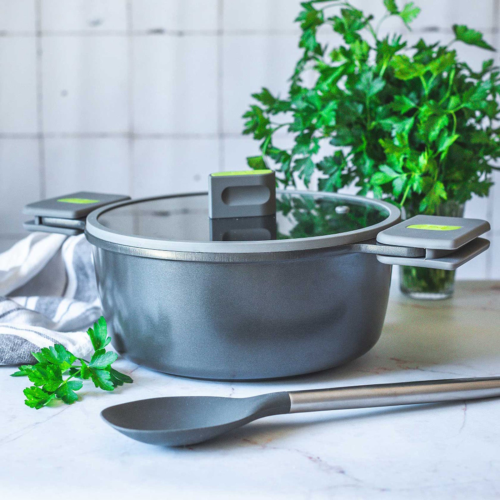 BRA Cookware Life Ceramic Nonstick Stock Pot w/Glass Lid | 8 Inch 3.2 Quart