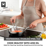 BRA Cookware Signature Stainless Steel Professional Deep High Side Frypan, 8-Inch