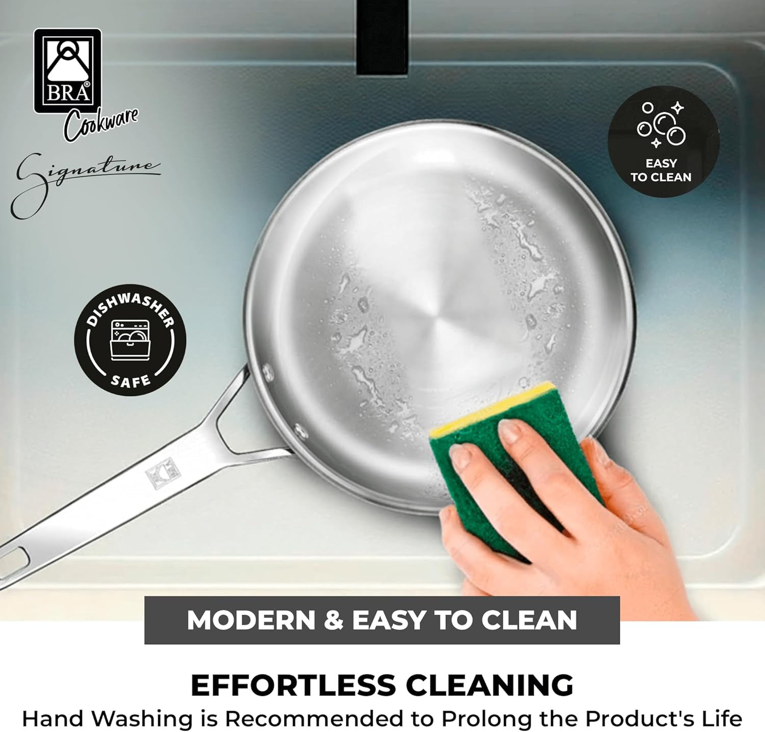 BRA Cookware Signature Stainless Steel Professional Deep High Side Frypan, 9.5-Inch
