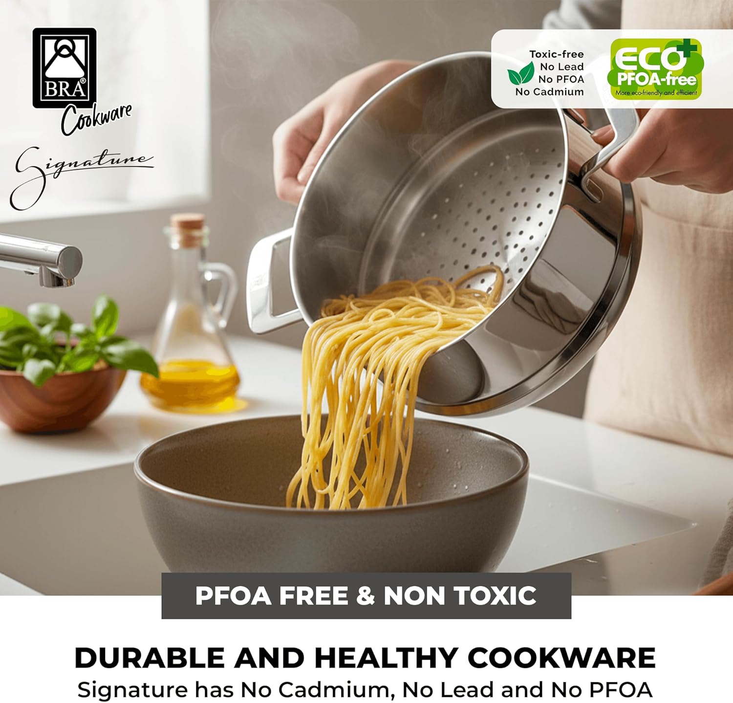 BRA Cookware Signature Stainless Steel Steamer, 9.5 inches, 4-Quart