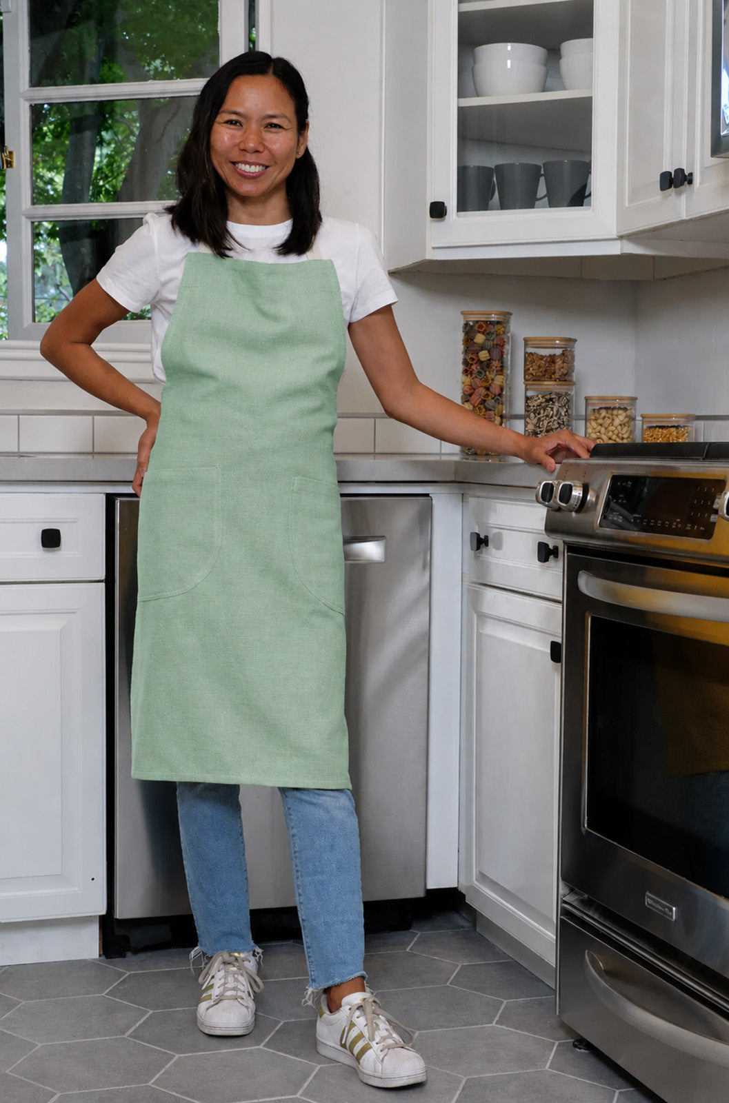 KAF Home Monaco Slubbed Yarn Apron, Mineral Green