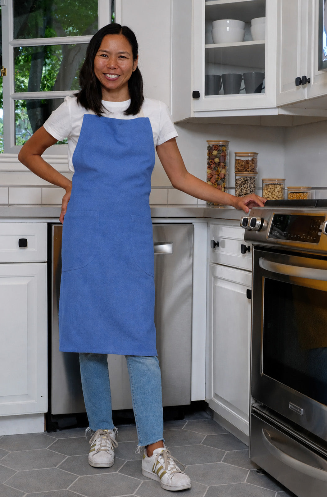 KAF Home Monaco Slubbed Yarn Apron, Dutch Blue