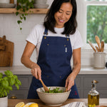 KAF Home Cat Cora Stain Proof Adjustable Chef's Apron, 28 x 36-Inch, Navy