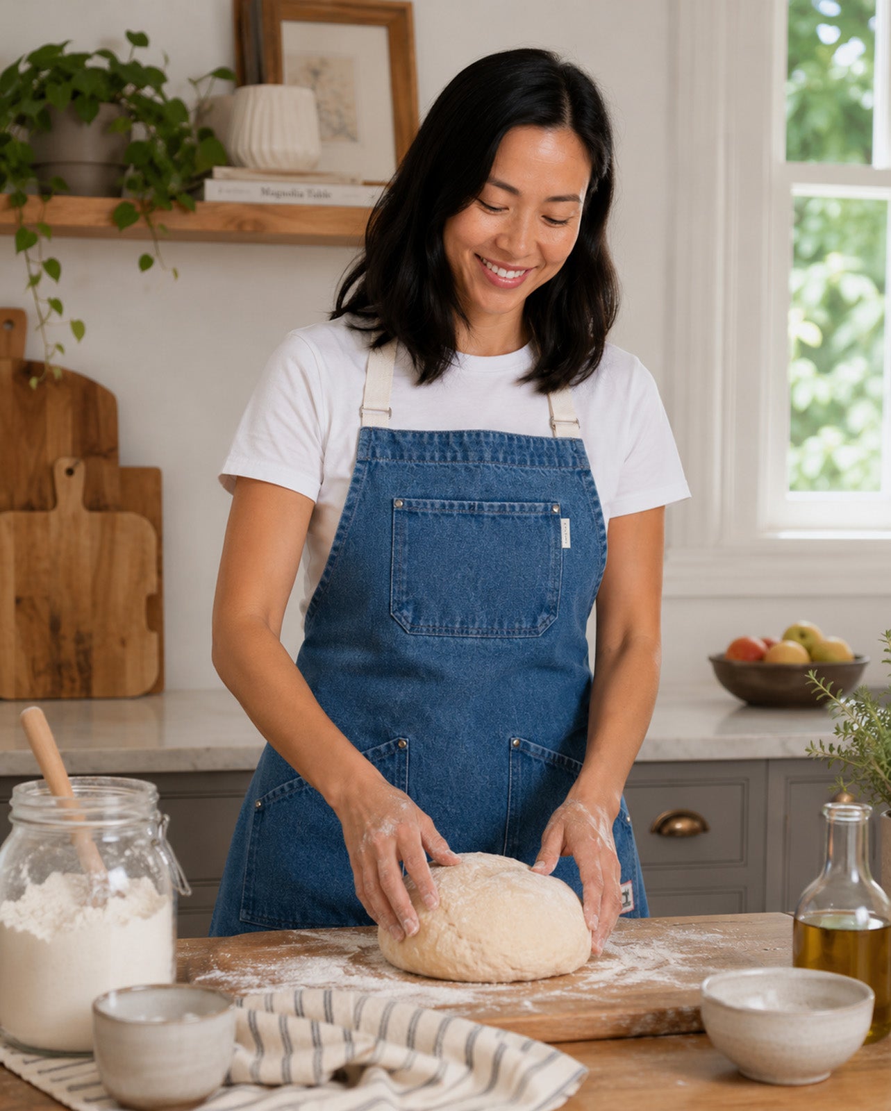 KAF Home Tailor Denim Chefs Apron, Blue with White Ties