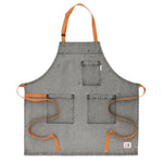 KAF Home Tailor Denim Chefs Apron, Gray with Brown Ties