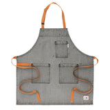 KAF Home Tailor Denim Chefs Apron, Gray with Brown Ties