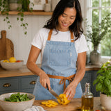 KAF Home Tailor Denim Chefs Apron, Blue with Brown Ties