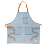KAF Home Tailor Denim Chefs Apron, Blue with Brown Ties