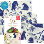 Bee's Wrap Reusable Beeswax Food Wraps, Assorted 3-Pack, Bees & Bears