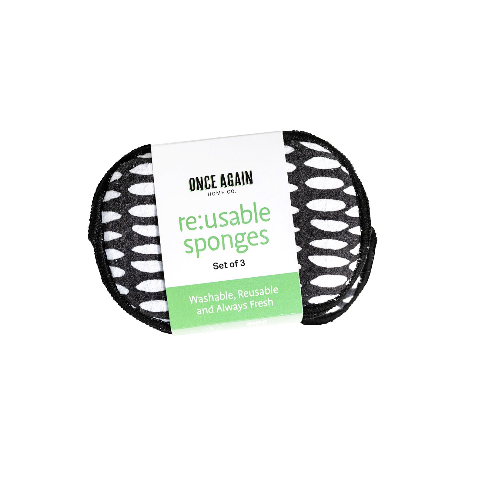 Once Again Home Co. RE:Usable Sponges, Beans Pattern, Set of 3, Black