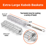 Braize 3-Piece Stainless Steel Kabob Grilling Basket Set with Removable Handle & Storage Bag