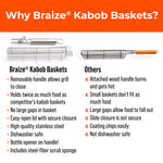 Braize 3-Piece Stainless Steel Kabob Grilling Basket Set with Removable Handle & Storage Bag