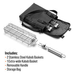 Braize 3-Piece Stainless Steel Kabob Grilling Basket Set with Removable Handle & Storage Bag