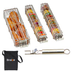 Braize 3-Piece Stainless Steel Kabob Grilling Basket Set with Removable Handle & Storage Bag