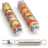 Braize Stainless Steel Kabob Grill Basket Set with Removable Handle, Set of 2
