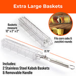 Braize Stainless Steel Kabob Grill Basket Set with Removable Handle, Set of 2