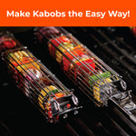 Braize Stainless Steel Kabob Grill Basket Set with Removable Handle, Set of 2