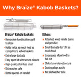 Braize Stainless Steel Kabob Grill Basket Set with Removable Handle, Set of 2