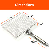 Braize Stainless Steel Large Grill Basket w/ Easy Open Lid, Includes Removable Handle, Basting Brush, and Steel-fiber Scrub Sponge