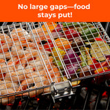 Braize Stainless Steel Large Grill Basket w/ Easy Open Lid, Includes Removable Handle, Basting Brush, and Steel-fiber Scrub Sponge