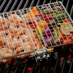 Braize Stainless Steel Large Grill Basket w/ Easy Open Lid, Includes Removable Handle, Basting Brush, and Steel-fiber Scrub Sponge