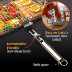 Braize Adjustable Grill Basket w/ Removable Handle & Storage Bag, Silicone Basting Brush, and Steel-fiber Scrub Sponge