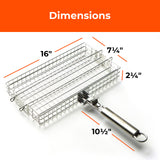 Braize Adjustable Grill Basket w/ Removable Handle & Storage Bag, Silicone Basting Brush, and Steel-fiber Scrub Sponge