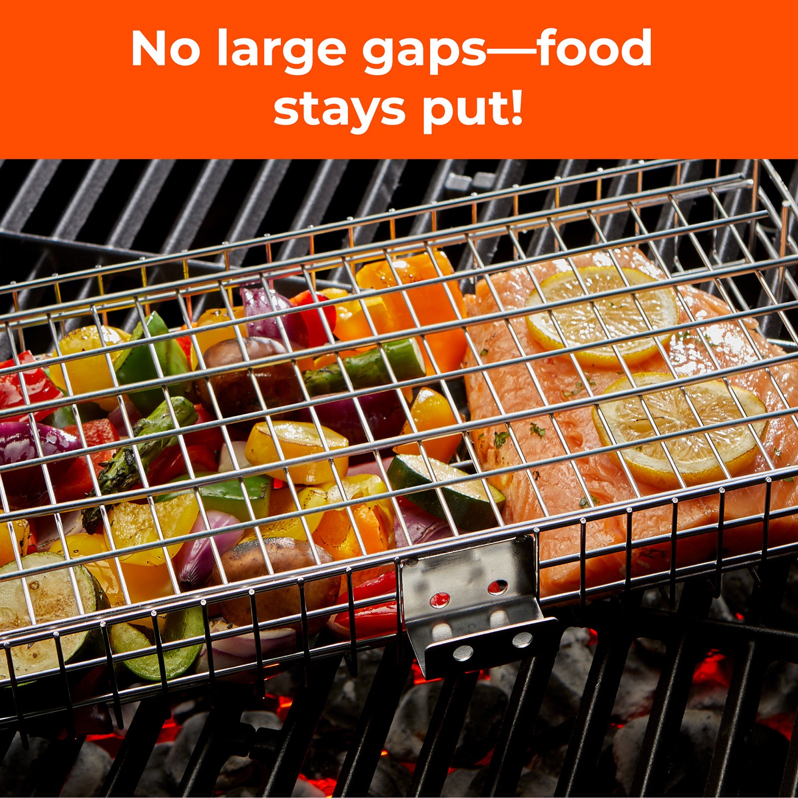 Braize Adjustable Grill Basket w/ Removable Handle & Storage Bag, Silicone Basting Brush, and Steel-fiber Scrub Sponge