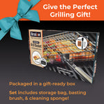 Braize Adjustable Grill Basket w/ Removable Handle & Storage Bag, Silicone Basting Brush, and Steel-fiber Scrub Sponge