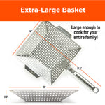 Braize Heavy Duty Grill Basket, Thick Stainless Steel BBQ Grilling Basket with Removable Handle, for Vegetables, Fish, Shrimp & Meat on Outdoor Grills