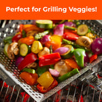 Braize Heavy Duty Grill Basket, Thick Stainless Steel BBQ Grilling Basket with Removable Handle, for Vegetables, Fish, Shrimp & Meat on Outdoor Grills