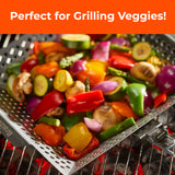 Braize Heavy Duty Grill Basket, Thick Stainless Steel BBQ Grilling Basket with Removable Handle, for Vegetables, Fish, Shrimp & Meat on Outdoor Grills