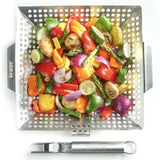 Braize Heavy Duty Grill Basket, Thick Stainless Steel BBQ Grilling Basket with Removable Handle, for Vegetables, Fish, Shrimp & Meat on Outdoor Grills