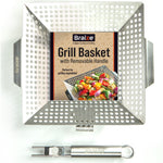 Braize Heavy Duty Grill Basket, Thick Stainless Steel BBQ Grilling Basket with Removable Handle, for Vegetables, Fish, Shrimp & Meat on Outdoor Grills