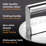 Braize Burger Press with Folding Handle, Heavy-Duty Stainless Steel Smash Burger Press for Griddles & Cast Iron