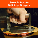 Braize Burger Press with Folding Handle, Heavy-Duty Stainless Steel Smash Burger Press for Griddles & Cast Iron